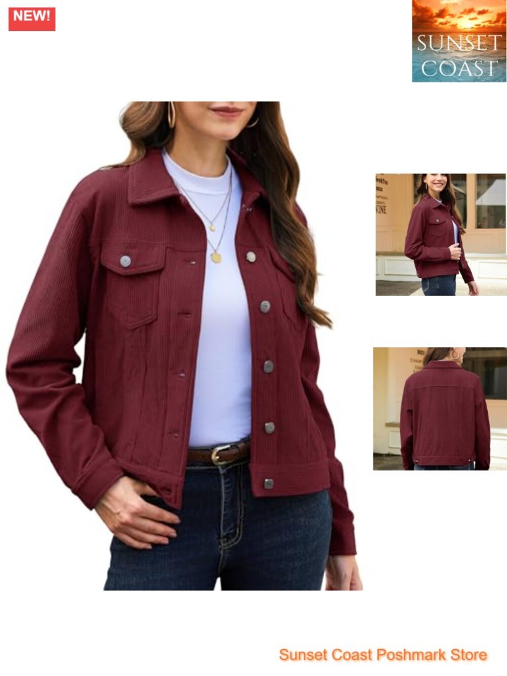Corduroy Jacket Button Down Collared Coat Long Sleeve Casual Shacket
